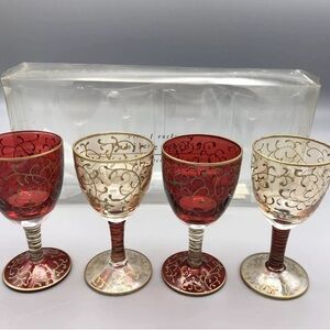 Pier 1 Imports Jubilee Cordial Goblet Mouth Blown Hand Decorated 4" Set of 4